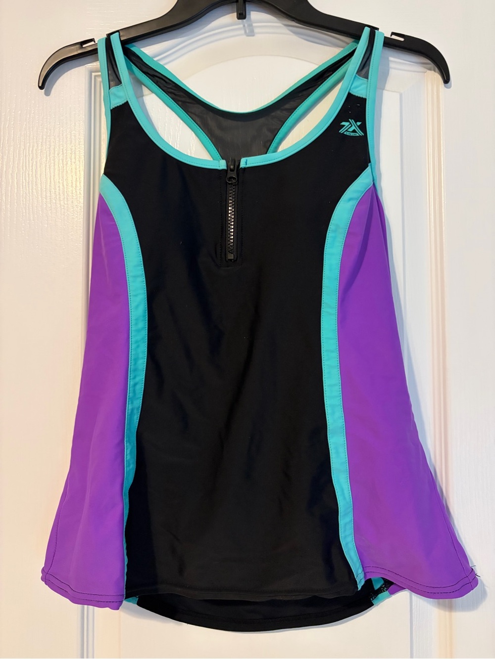 ZeroXposur Aqua and Purple Colorblock Sporty Swim Tankini Top